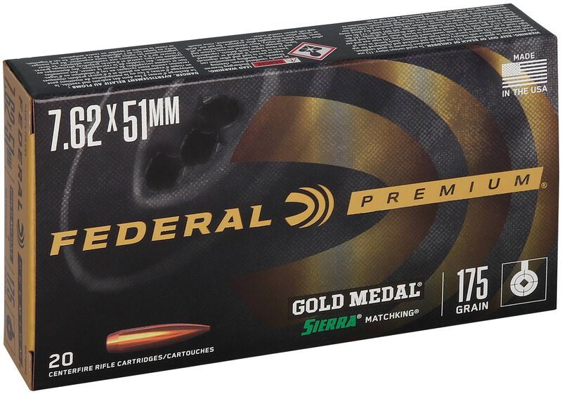Gold Medal Sierra MatchKing, 7.62x51mm NATO, 175 Grain, Sierra Matchking Boat-Tail Hollow Point, 2600 fps