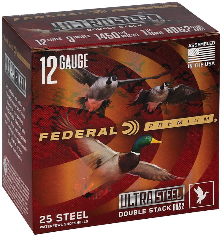 Ultra Steel, 12 Gauge, BB and 2 Shot, 3 in, 1 1/4 oz, 1450 fps