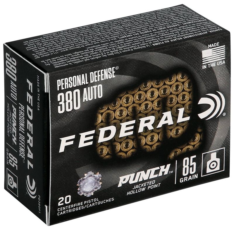 Personal Defense Punch, 380 Auto, 85 Grain, Jacketed Hollow Point, 1000 fps