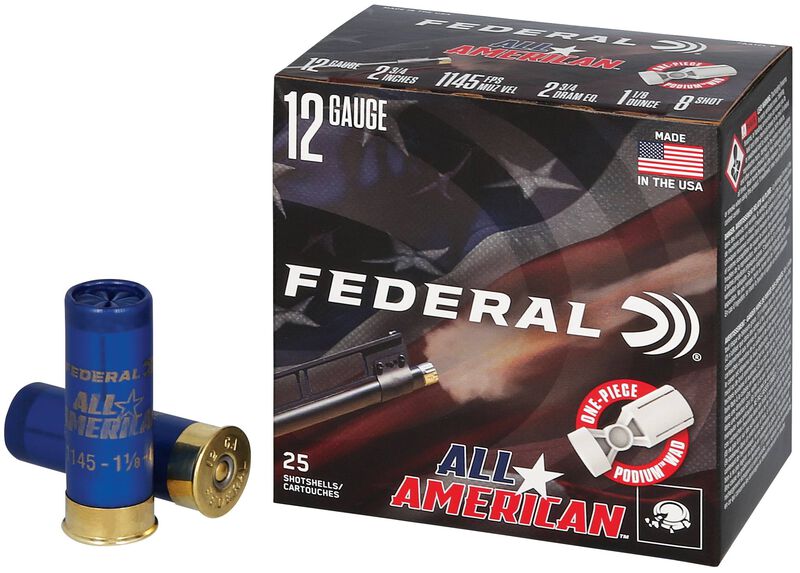 All American, 12 Gauge, 8 Shot, 2-3/4 in, 1 1/8 oz, 1145 fps