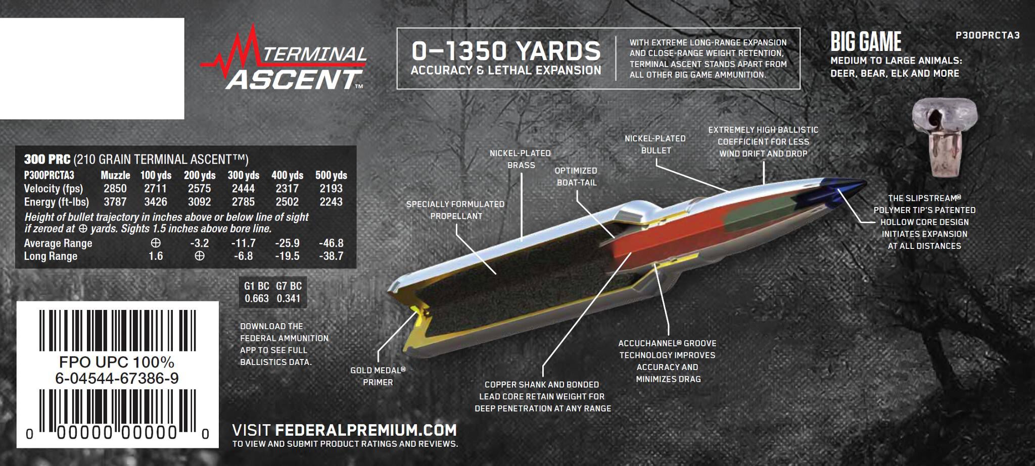 Federal 300 PRC 210gr Terminal Ascent – Powerful 300 PRC Hunting Ammo, 2850 fps, 20 Rounds 4 Federal 300 PRC 210gr Terminal Ascent – Powerful 300 PRC Hunting Ammo, 2850 fps, 20 Rounds - Image 4