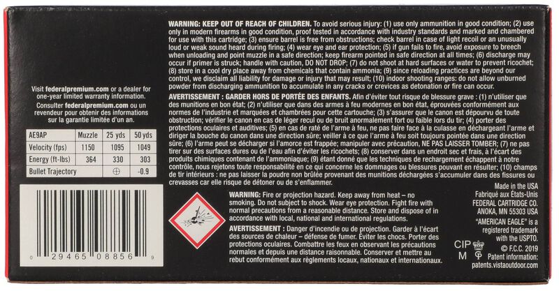 American Eagle Handgun, 9mm Luger, 124 Grain, Full Metal Jacket, 1150 fps