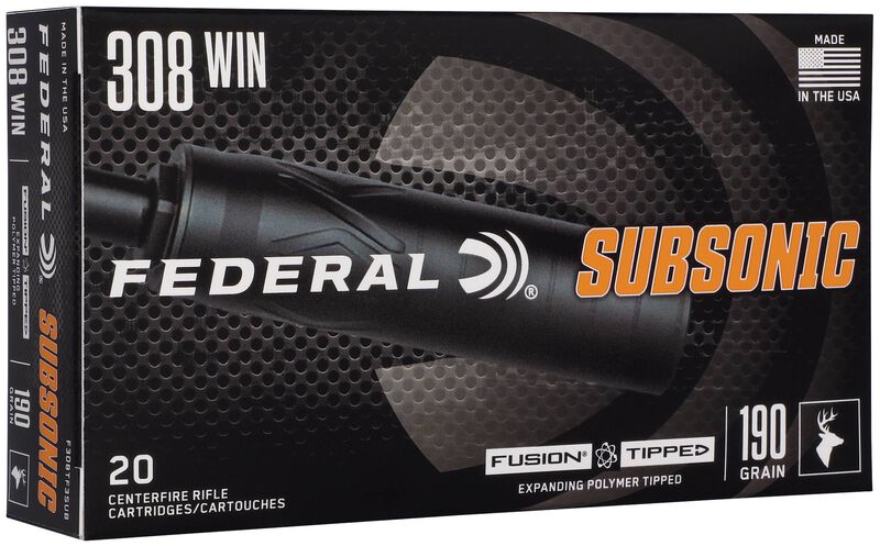 Federal Subsonic, 308 Win, 190 Grain, Fusion Tipped, 1000 fps