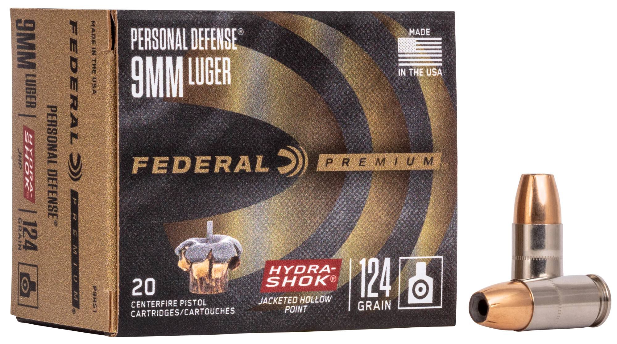 Federal 9mm 124gr Hydra-Shok – Reliable 9mm Luger Defense Ammo, 1120 fps, 20 Rounds