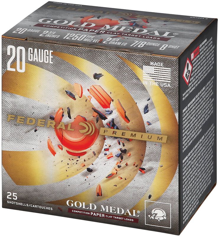 Gold Medal Paper, 20 Gauge, 8 Shot, 2-3/4 in, 7/8 oz, 1250 fps