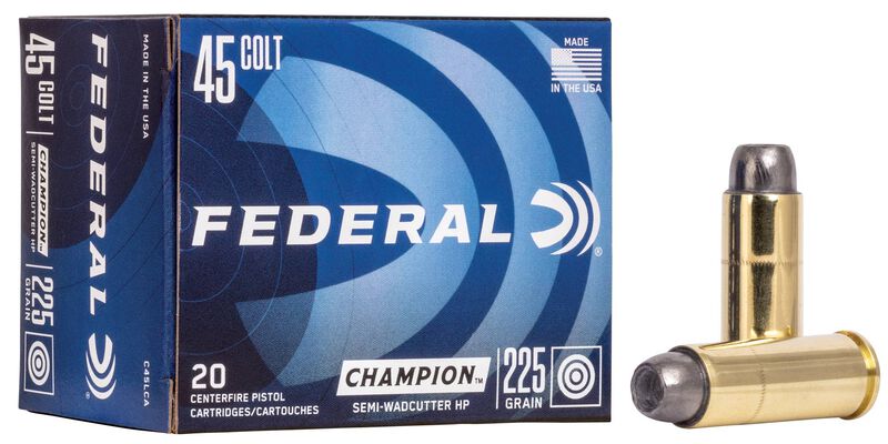 Champion Training, 45 Colt, 225 Grain, Semi-Wadcutter Hollow Point, 830 fps