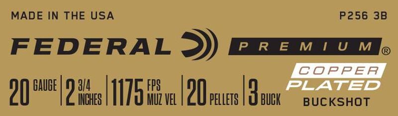 Buckshot, 20 Gauge, 3 Buck Shot, 2-3/4 in, 1175 fps