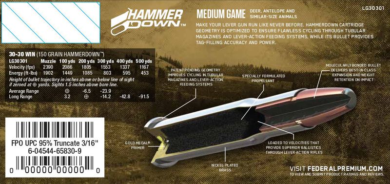 HammerDown Rifle, 30-30 Win, 150 Grain, Bonded Soft Point, 2390 fps