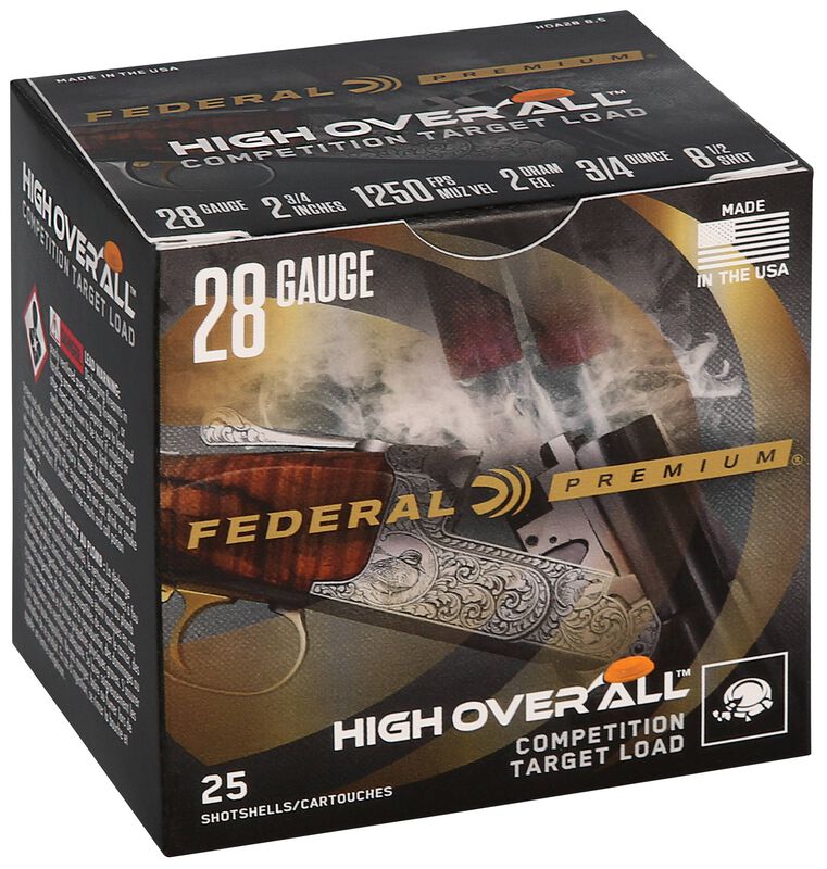 High Over All, 28 Gauge, 8.5 Shot, 2-3/4 in, 3/4 oz, 1250 fps