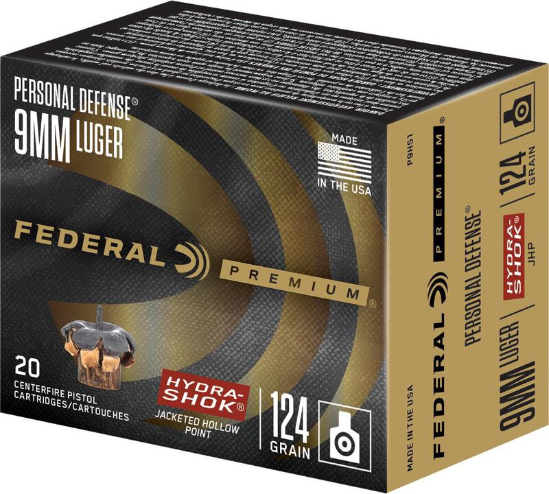 Personal Defense Hydra-Shok, 9mm Luger, 124 Grain, Hydra-Shok Jacketed Hollow Point, 1120 fps