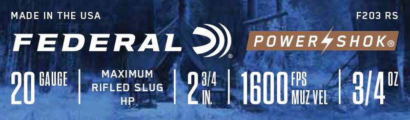 Power-Shok Rifled Slug, 20 Gauge, 328 Grain, 2-3/4 in, 1600 fps