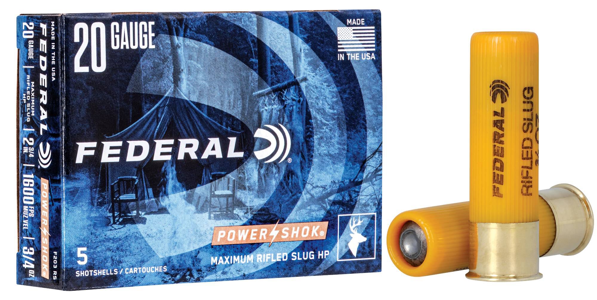 Federal 20 ga 3/4oz Rifled Slug – Powerful 20 Gauge Deer Slugs, 1600 fps, 5 Rounds