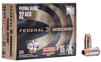 Personal Defense Hydra-Shok, 32 Auto, 65 Grain, Hydra-Shok Jacketed Hollow Point, 925 fps