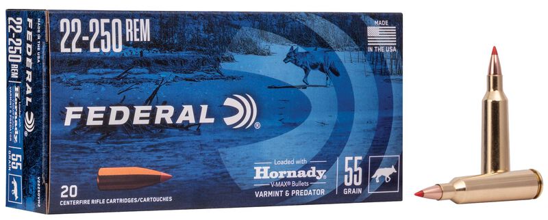 Varmint &amp; Predator, 22-250 Rem, 55 Grain, Hornady&reg; V-Max&reg;, 3670 fps