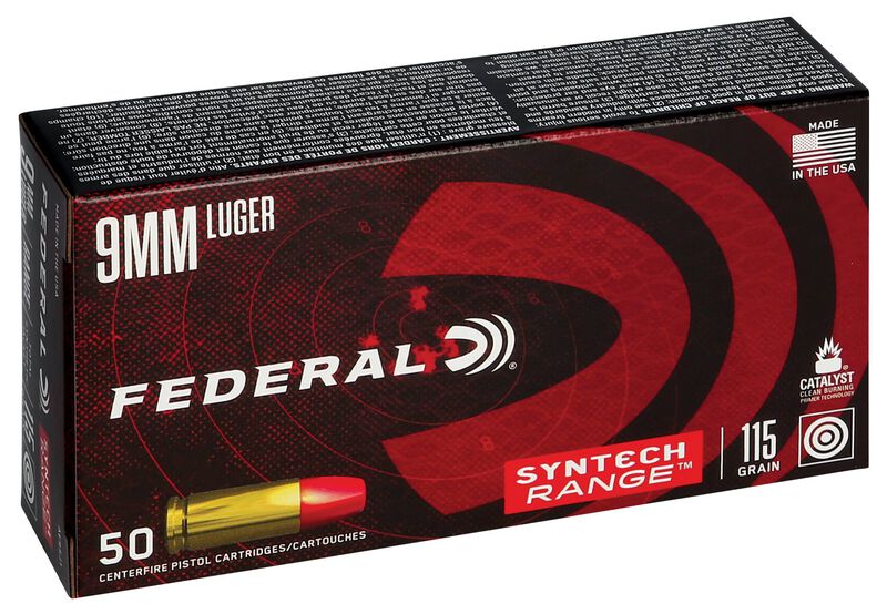 Syntech Range, 9mm Luger, 115 Grain, Syntech Jacket Flat Nose, 1150 fps