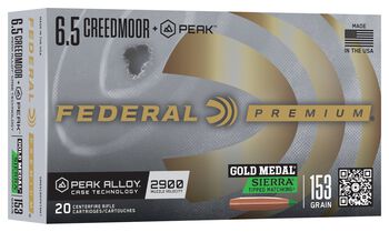 Gold Medal Sierra Tipped MatchKing, 6.5 Creedmoor +Peak, 153 Grain, Sierra Tipped MatchKing, 2900 fps