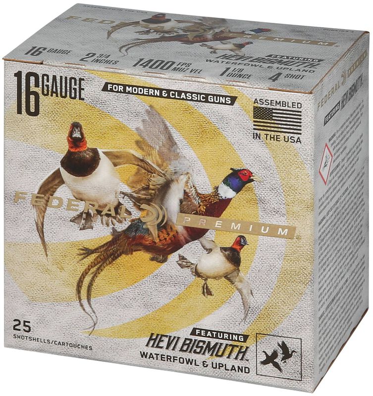Premium HEVI-Bismuth, 16 Gauge, 4 Shot, 2-3/4 in, 1 oz, 1400 fps