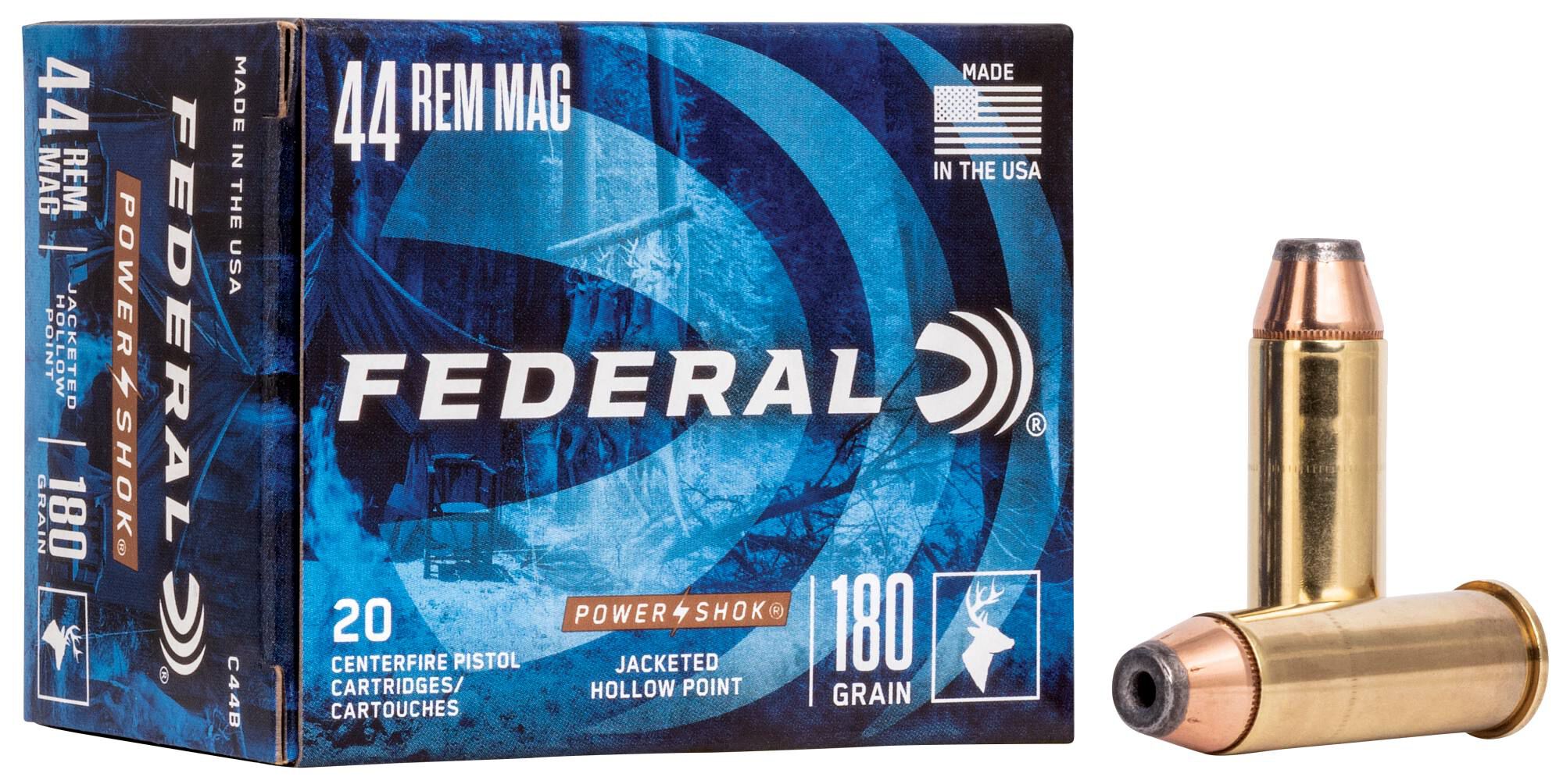 Federal 44 Mag 180gr JHP – Proven .44 Rem Mag Hunting Ammo, 1460 fps, 20 Rounds