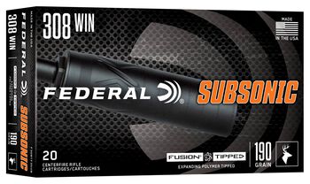 Federal Subsonic, 308 Win, 190 Grain, Fusion Tipped, 1000 fps