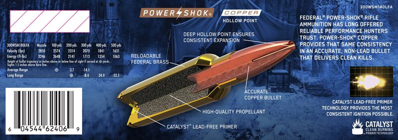 Power-Shok Copper Rifle, 300 WSM, 180 Grain, Copper HP, 2850 fps