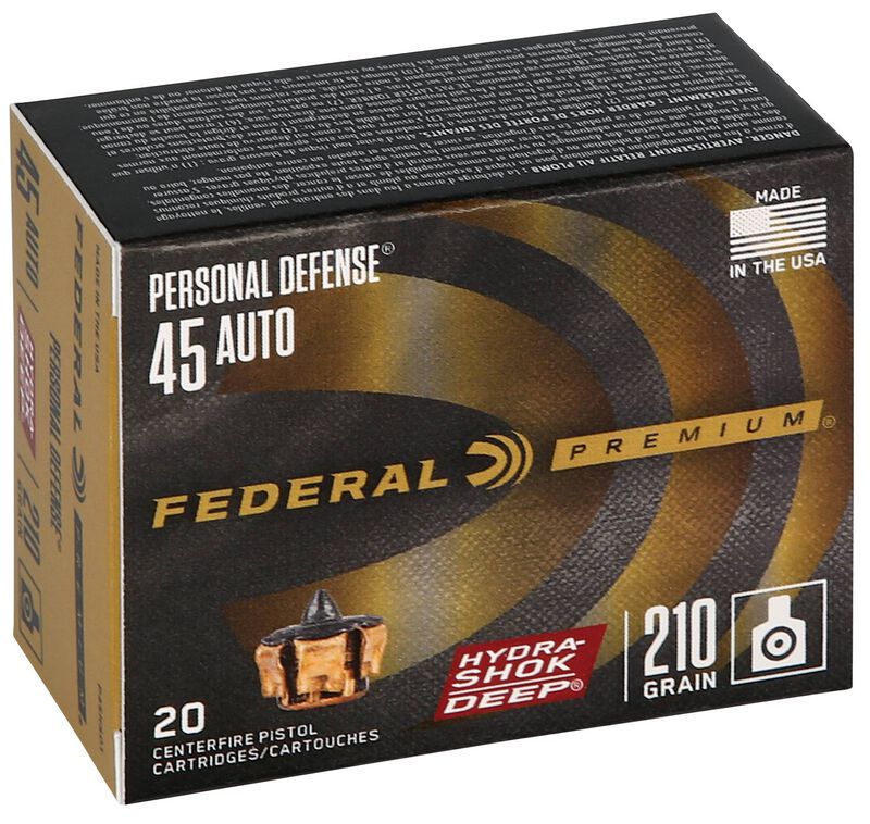 Personal Defense Hydra-Shok Deep, 45 Auto, 210 Grain, Hydra-Shok Deep Jacketed Hollow Point, 980 fps