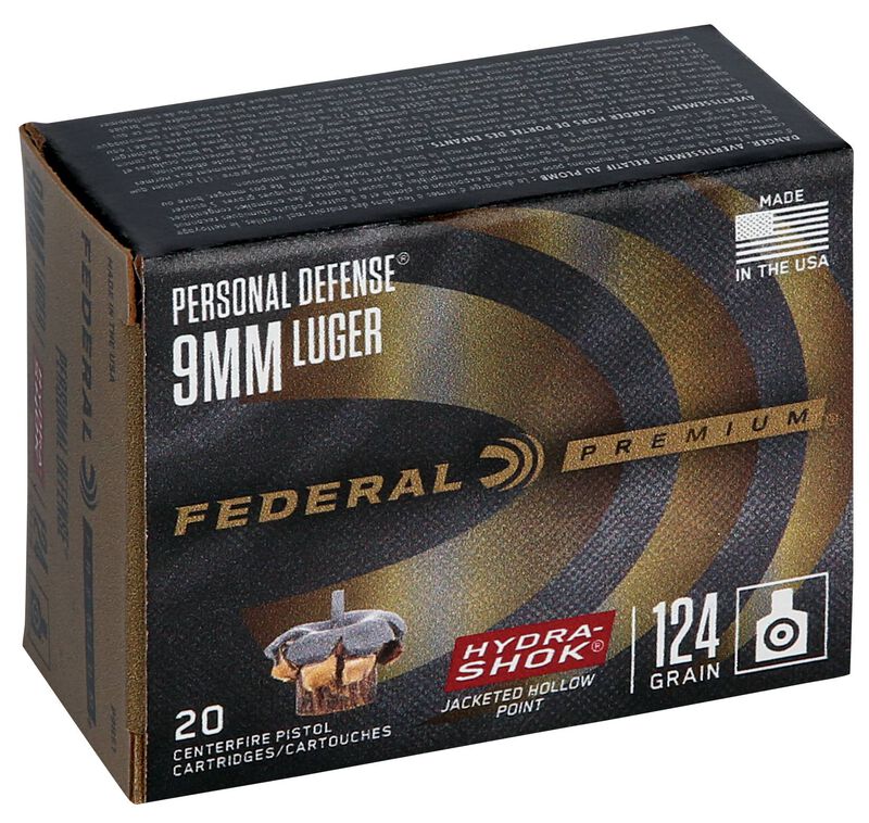 Personal Defense Hydra-Shok, 9mm Luger, 124 Grain, Hydra-Shok Jacketed Hollow Point, 1120 fps