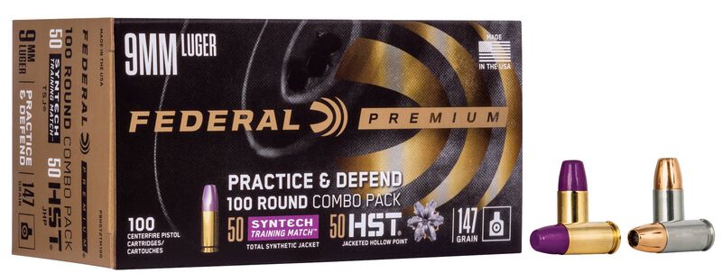 Practice &amp; Defend, 9mm Luger, 147 Grain, HST JHP / Syntech TSJ, 1000 fps