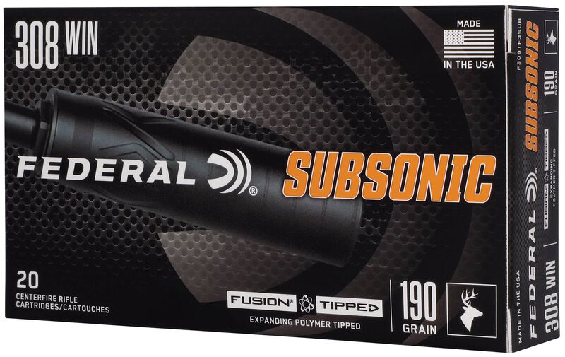 Federal Subsonic, 308 Win, 190 Grain, Fusion Tipped, 1000 fps