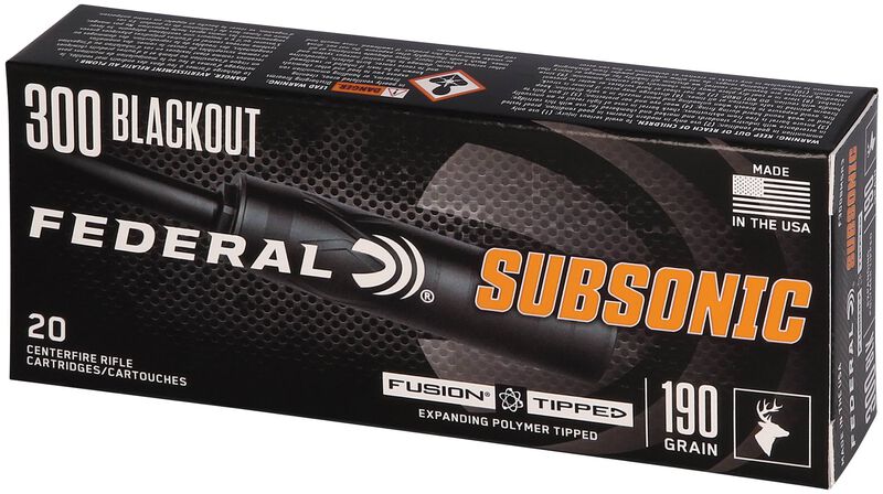 Federal Subsonic, 300 Blackout, 190 Grain, Fusion Tipped, 1000 fps