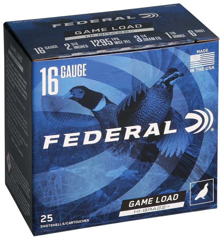 Game Load Upland Hi-Brass, 16 Gauge, 6 Shot, 2-3/4 in, 1 1/8 oz, 1295 fps
