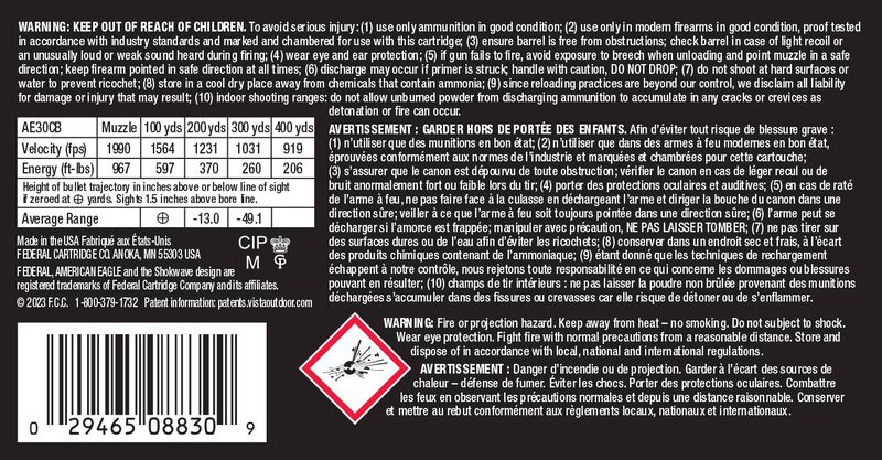 American Eagle Rifle, 30 Carbine, 110 Grain, Full Metal Jacket, 1990 fps
