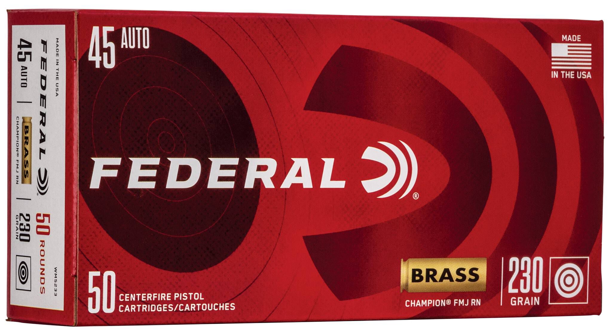 Federal 45 ACP 230gr FMJ Champion – Reliable .45 ACP Range Ammo, 830 fps, 50 Rounds