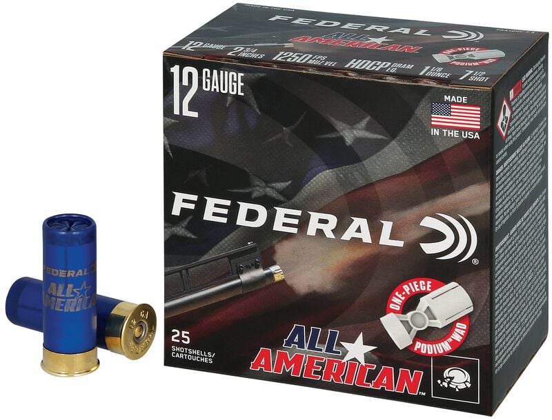 All-American, 12 Gauge, 7.5 Shot, 2-3/4 in, 1 1/8 oz, 1250 fps