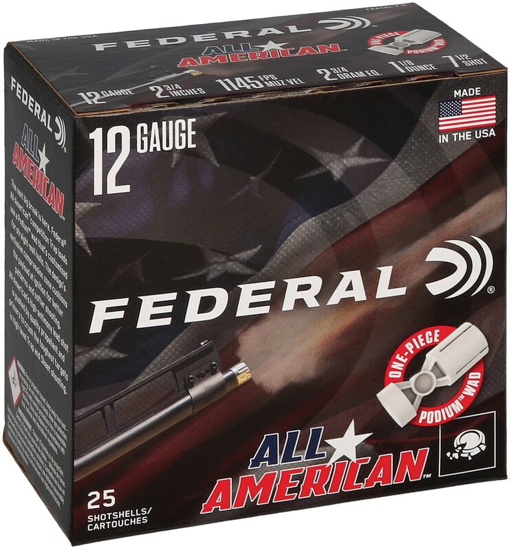 All-American, 12 Gauge, 7.5 Shot, 2-3/4 in, 1 1/8 oz, 1145 fps