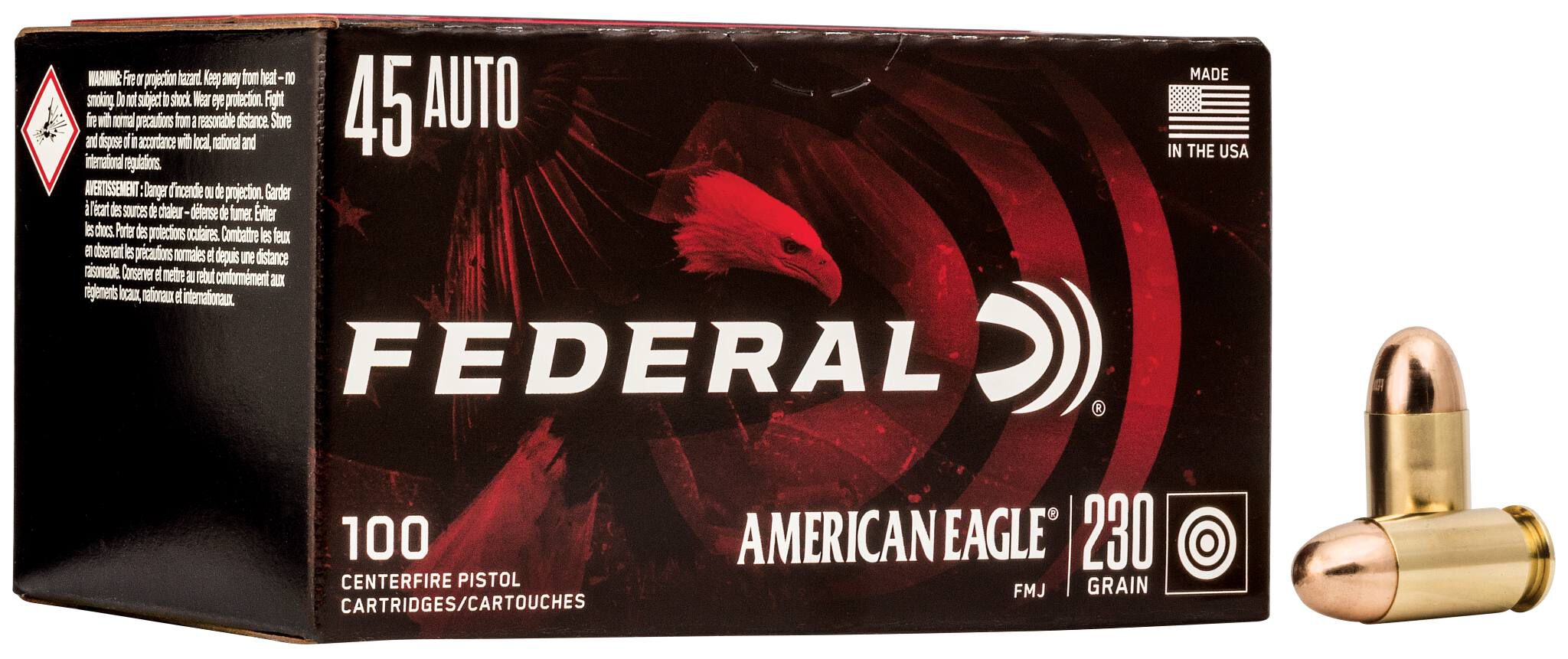 Federal 45 ACP 230gr FMJ – Reliable .45 ACP Range Ammo, 890 fps, 100 Rounds