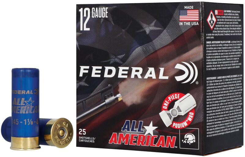 All-American, 12 Gauge, 8 Shot, 2-3/4 in, 1 1/8 oz, 1145 fps