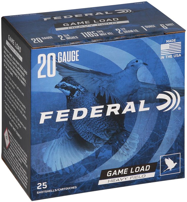 Game Load Upland Heavy Field, 20 Gauge, 6 Shot, 2-3/4 in, 1 oz, 1165 fps