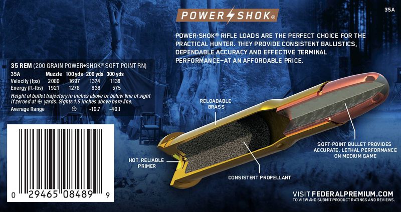 Power-Shok Rifle, 35 Rem, 200 Grain, Jacketed Soft Point, 2080 fps