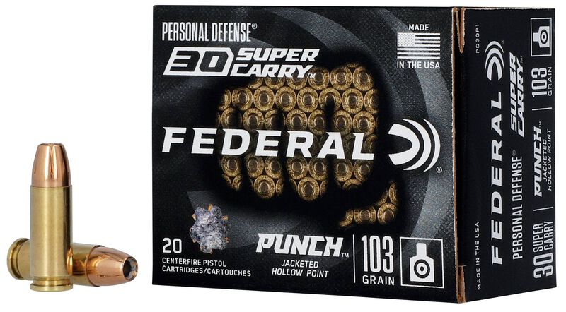 Personal Defense Punch, 30 Super Carry, 103 Grain, Jacketed Hollow Point, 1130 fps