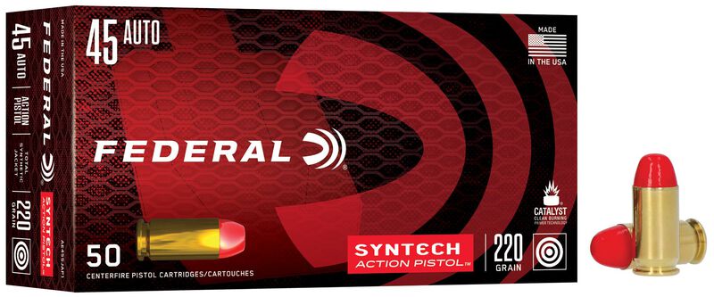 Syntech Action Pistol, 45 Auto, 220 Grain, Syntech Jacket Flat Nose, 795 fps