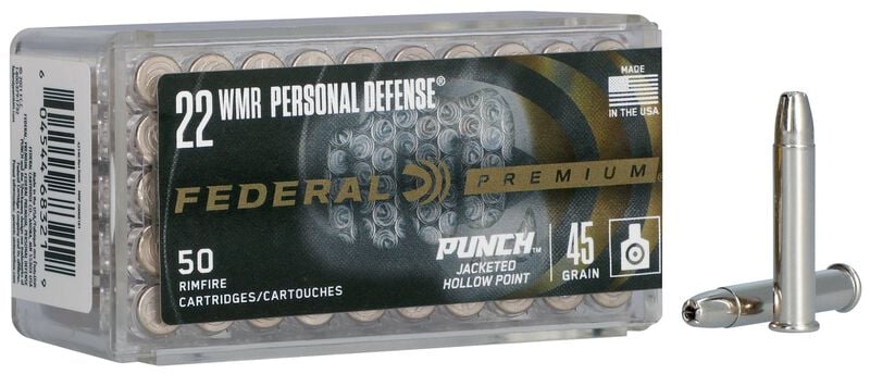 Personal Defense Punch Rimfire, 22 WMR, 45 Grain, Punch Jacket Hollow Point, 1000 fps