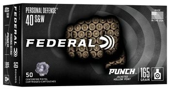Personal Defense Punch, 40 S&W, 165 Grain, Jacketed Hollow Point, 1130 fps
