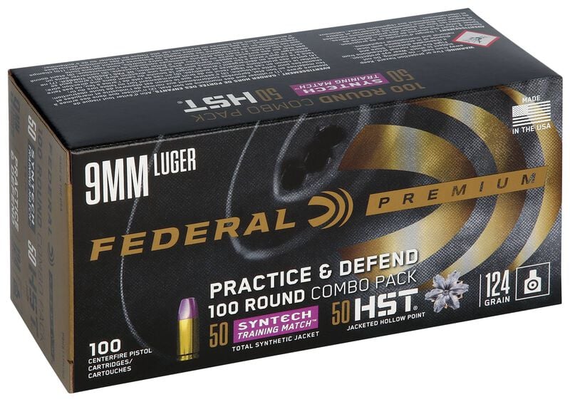 Practice &amp; Defend, 9mm Luger, 124 Grain, HST JHP / Syntech TSJ, 1150 fps