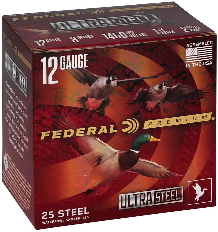 Ultra Steel, 12 Gauge, 2 Shot, 3 in, 1 1/4 oz, 1450 fps