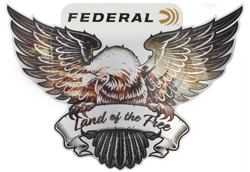 Federal Land of the Free Metallic Sign, Aluminum/Polyethelene, 13.5" H x 19" W