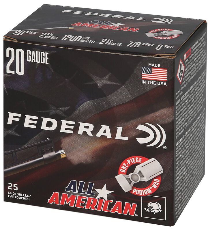 All-American, 20 Gauge, 8 Shot, 2-3/4 in, 7/8 oz, 1200 fps