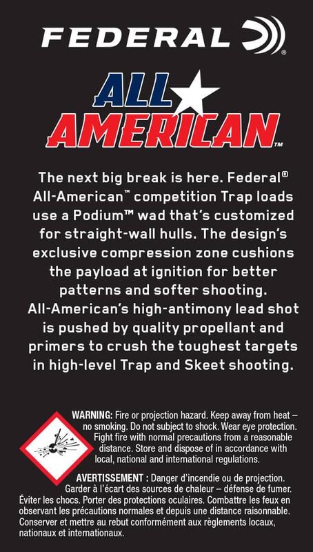 All-American, 12 Gauge, 8 Shot, 2-3/4 in, 1 1/8 oz, 1145 fps