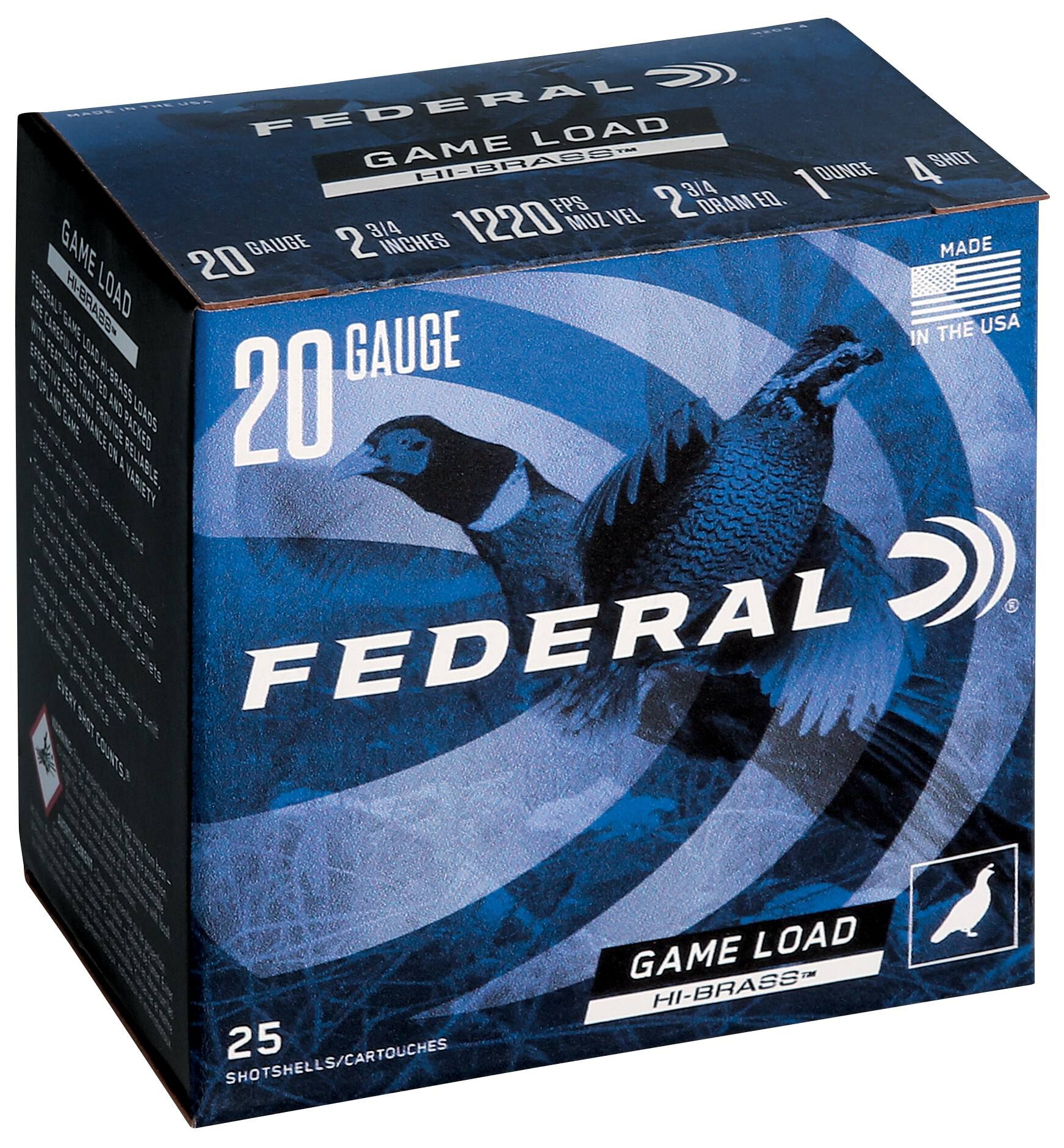Federal Game-Shok 20ga Hi-Brass 4 Shot – Powerful 20 Gauge Hi-Brass Pheasant Loads, 25 Shells 3 Federal Game-Shok 20ga Hi-Brass 4 Shot – Powerful 20 Gauge Hi-Brass Pheasant Loads, 25 Shells - Image 3