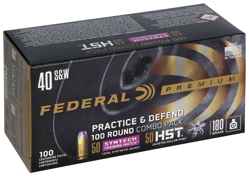 Practice &amp; Defend, 40 S&amp;W, 180 Grain, HST JHP / Syntech TSJ, 1010 fps