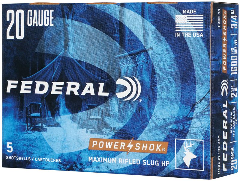 Power-Shok Rifled Slug, 20 Gauge, 328 Grain, 2-3/4 in, 1600 fps